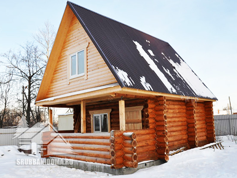 Сруб бани 3х6 с террасой и мансардой