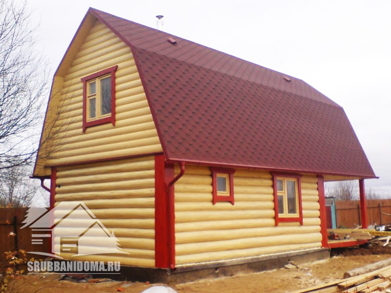 Сруб бани 4х6 с террасой и мансардой