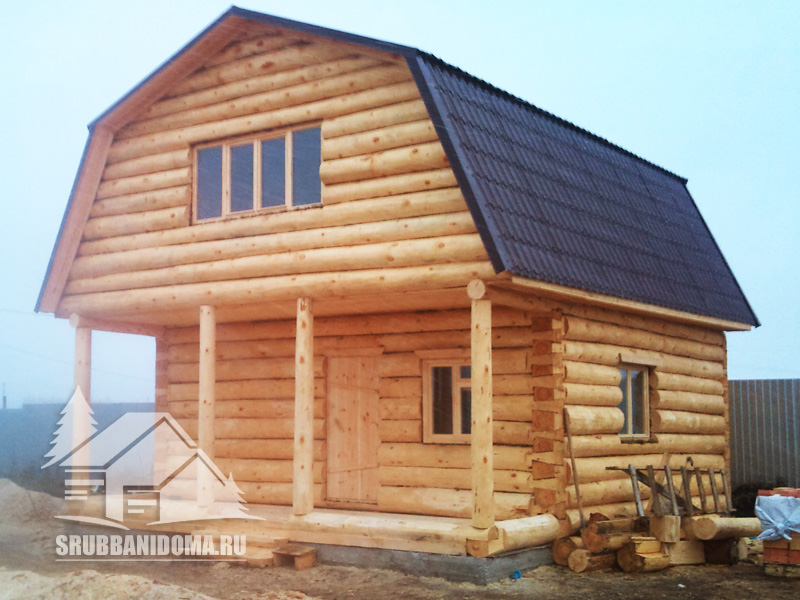 Сруб бани 4х7 с террасой и мансардой 1