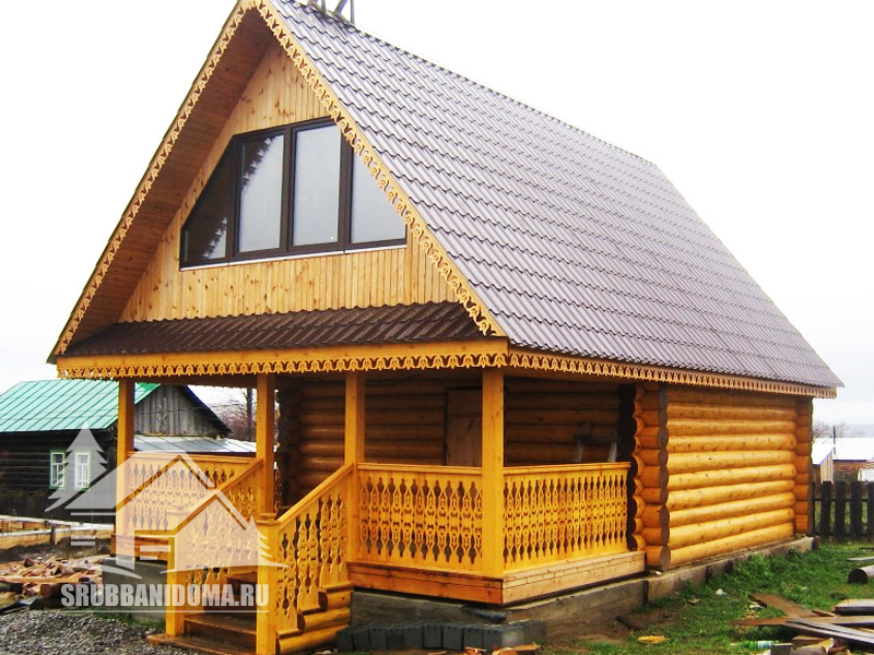 Сруб бани 5х5 с террасой и мансардой 1