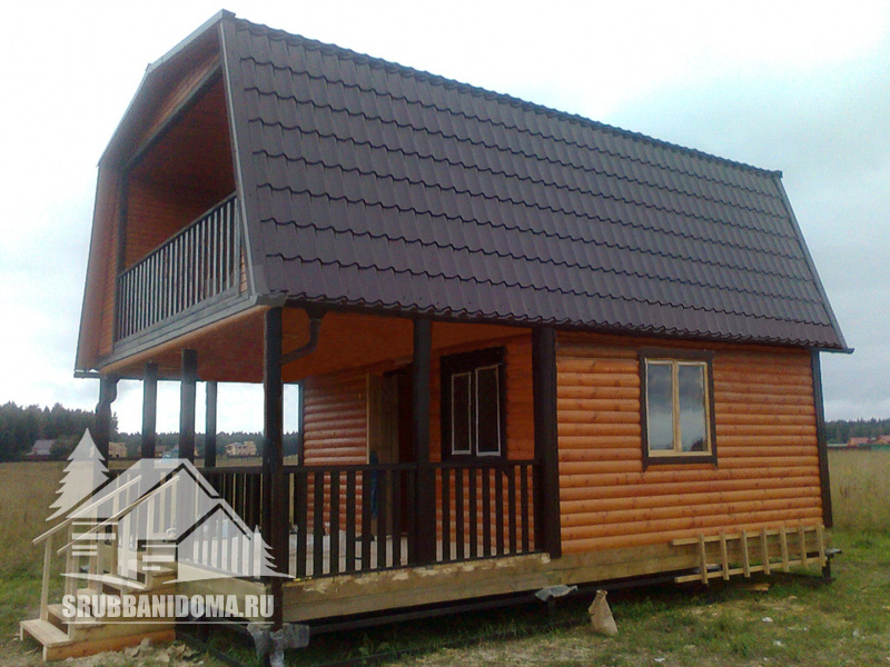 Сруб бани 5х6 с террасой и мансардой