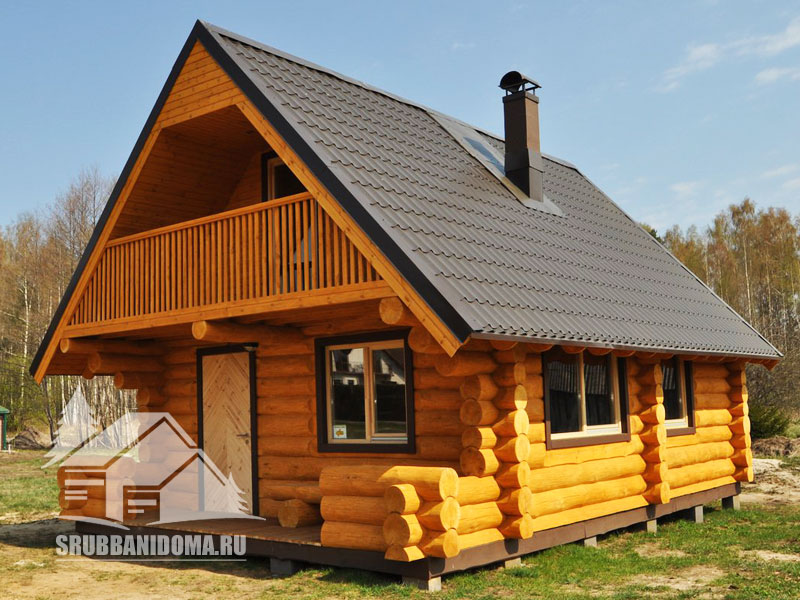 Сруб бани 5x7 с террасой и мансардой