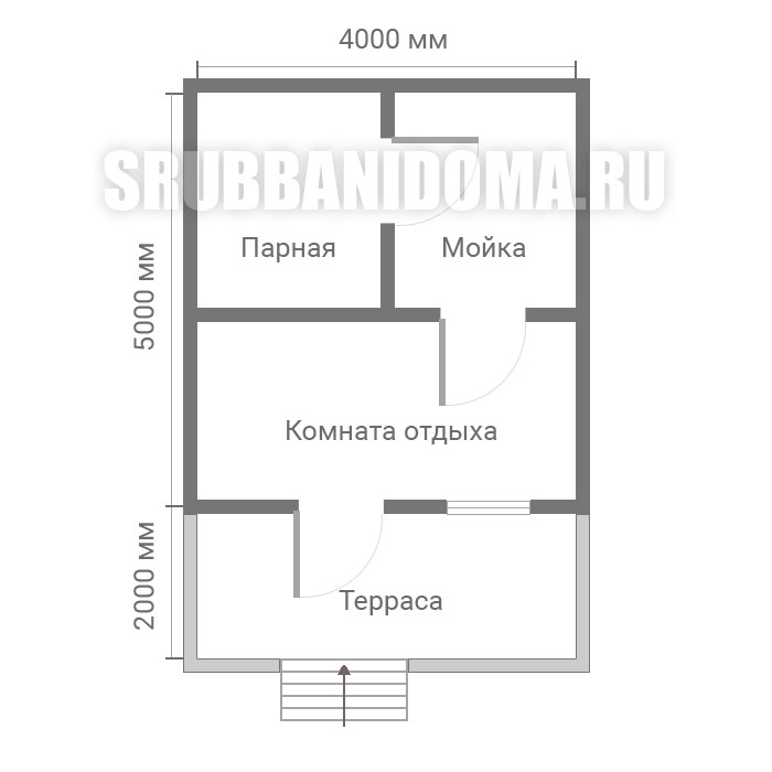 Сруб бани 4х5 с террасой 4