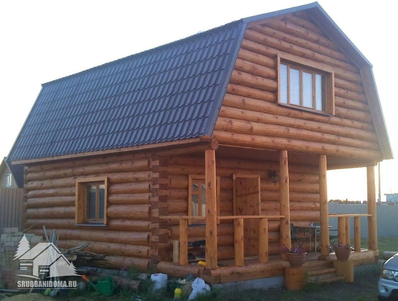 Сруб бани 4х5 с террасой и мансардой